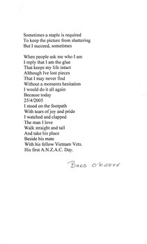A photocopy of a poem possibly written by Barb O'Keefe