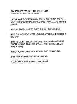 A Copy of My Poppy Went To Vietnam by Victoria Maiorana - Age 7 Years.