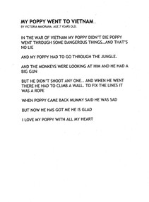 A Copy of My Poppy Went To Vietnam by Victoria Maiorana - Age 7 Years.