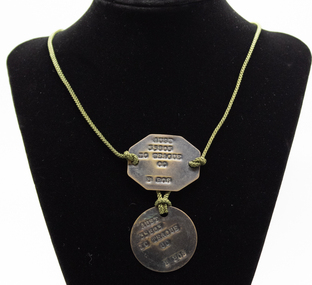Equipment - Equipment, Army, Dog tags x2 (1 round, 1 hex) worn by Captain Ian Teague