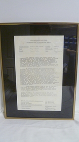 Award, Original Citation to Wg. Audio, CDr. Downing