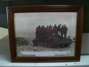 Photograph, Audio, CDT-3 members with USN personnel riding on a U.S. Army tank retriever near Hue etc
