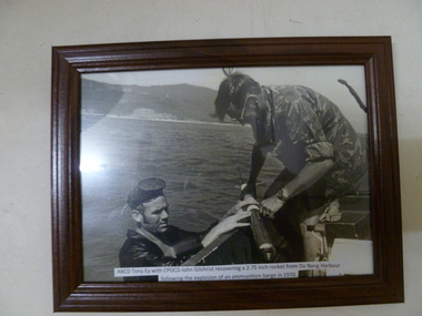 Photograph, ABAudio, CD Tony Ey with CPOAudio, CD Joh Gilchrist recovering 2.76 rocket from Da Nang harbour 1970