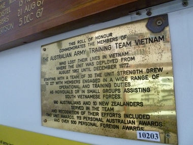 Plaque, Plaque explaining honour board AATTV