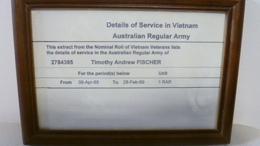 Certificate - Details of Service for Timothy Andrew Fischer