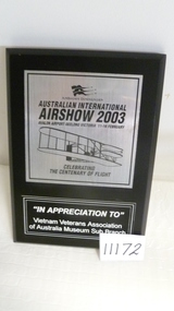 Plaque, Australian International Airshow 2003