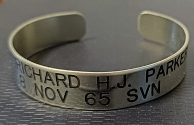 Missing In Acton steel bracelet engraved PVT Richard H.J. Parker, 8 Nov 65, SVN. Aus.