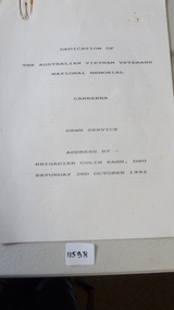 Document, Dedication Of The Australian Vietnam Veterans National Memorial, 3/10/1992 12:00:00 AM