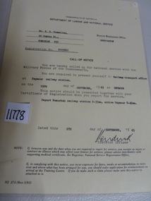 Document, Call-up Notice for Mr. R.B. Tremellen, 1965