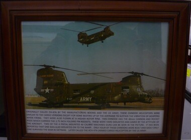 A Framed Coloured Photograph of CH 47A Chinook Helicopters