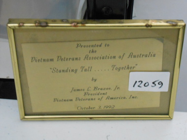 Plaque, Framed Brass Plaque, Standing Tall Together, 3/10/1992 12:00:00 AM