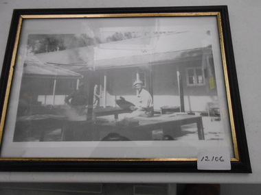 Photograph, Three Soldiers at Barracks