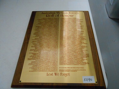 Plaque, Australian vietnam Forces Roll Of Honour