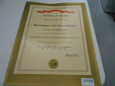 Certificate, Meritorious Unit Commendation, 9/02/1970 12:00:00 AM