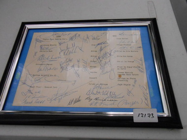 Signatures on a menu from soldiers at the Waterloo dine 20 January 1970