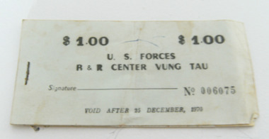 Voucher Booklet, U.S. Forces R&R Center, Vung Tau.