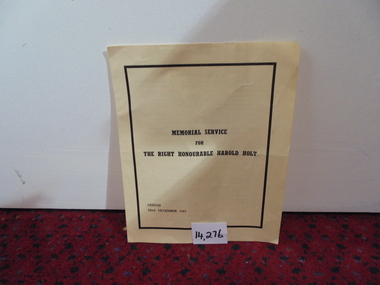 Document, Memorial Service for Harold Holt