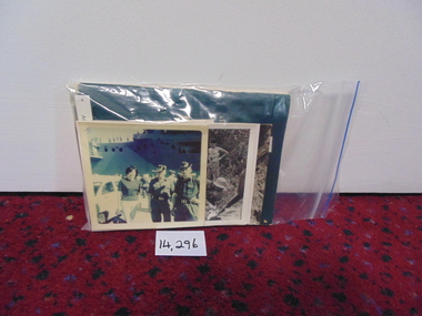 Thirteen various photographs with a pocket book.