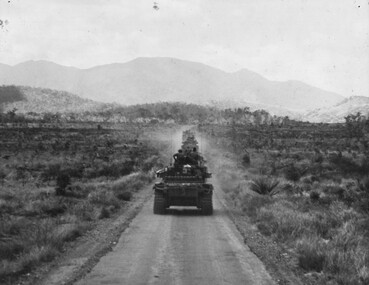 A photograph of a column of Centurian Tanks of 1st Armoured Regt during Operation Matilda, an operation conducted by 1st ATF east of Saigon