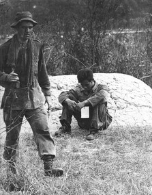 A photograph of TAOR patrol, Long Binh Operation Federal 14th March 1969, 7 Platoon, C Company 4 RAR/NZ (ANZAC), a captured NVA/VietCong sapper. 