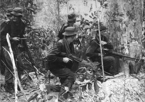 Diggers from 2 Platoon, led by 2Lt Alex Molna, A Company, 1 RAR, led by Maj Kim Patterson, Nedlands, during Operation Goodwood. 