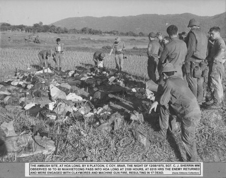 A photograph at Hoa Long, by 8 Pln, C Coy 8 RAR, Sgt CJ Sherrin MM sees 50 to 60 NVA pass into Hoa Long.