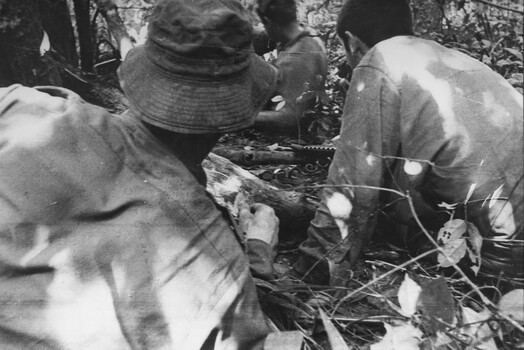 A photograph  of diggers from 1 Platoon, A Comp, 8 RAR, on Operation Atherton, N. W. of the Australian Task Force Base. 