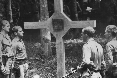 A photo at Long Tan during the dedication of the Cross, original members of D Company 6 RAR who were present at the battle. 