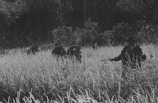 D Company,  Headquarters Personnel 6 RAR/NZ(ANZAC), patrolling toward a suspected VC area during Operation Lavarack 