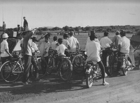 A photo of an APC operating with 5th Battalion, RAR diggers, guards Binh Ha villagers awaiting to be interrogated and undergo identidy checks. 