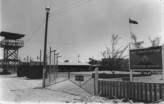 A photograph of the Australian Forces Vietnam detention barack located at 1st Australian Logistic Support Base, Vung Tau