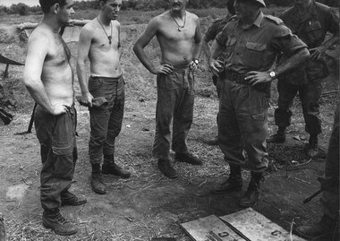 Route 23, Northwest of the 1st ATF base at Nui Dat, The ATF  Commander Brig. Stewart Weir talks to Engineers working at bridge site.