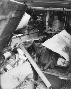 The interior of Armoured Personnel Carrier (APC) 13A "The Nympho" destroyrd by a NVA/VietCong mine during Operation Massey Harris. 