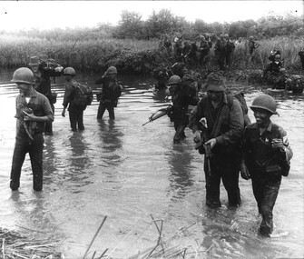 Diggers of 11 platoon, D Company, 6 RAR/NZ operating with 18th ARVN Division, as part of the increased program of Vietnamization of the war. 