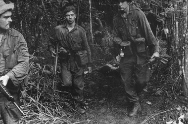 Diggers of 11 Platoon, D Company, 6 RAR/NZ (ANZAC)  on Operation Lavarack, North East of the Australian Task Force base at Nui Dat. 