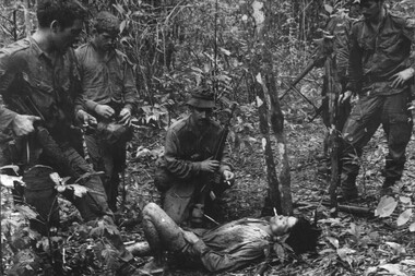 Diggers from 11 Platoon, D Copany, 6 RAR/NZ (ANZAC) on Operation Lavarack, North East of the Australian Task force Base at Nui Dat. 