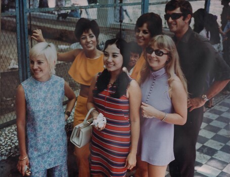 Members of the Feb 70 S.A. Concert Party, The Wills Sisters Anne & Susan with Beverly Braidwood and Tamara Osypenko visit the Saigon Zoo.