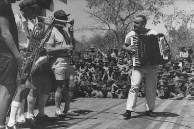 Musicians from the Mar 67 Official ABC Dance Band Concert Party lare led by Gus Merzi as they play some good old Dixieland Jazz. 