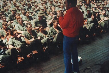 Johhny O'Keefe and his rock and roll band belt out a tune for the Diggers at 1st Australina Task Force Base.