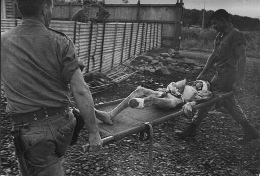 The second of eight wounded Viet Cong capured in the wards of K76A NVA/Vietcong Hospital, on the Nui May Tao Mountain, during Operation Marsden.