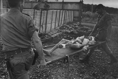 The second of eight wounded Viet Cong capured in the wards of K76A NVA/Vietcong Hospital, on the Nui May Tao Mountain, during Operation Marsden.