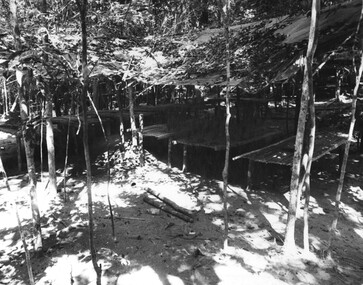 A black and white photograph of the wards at the K76A Hospital captured on the Nui May Tao Mountain by 6 RAR/NZ during Operation Marsden.