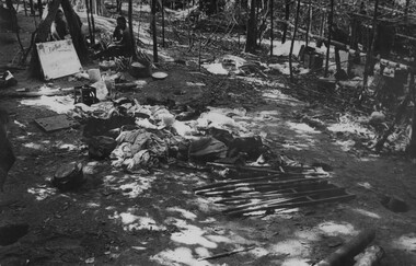 Diggers collect clothing and patient's aids from a store at the NVA Viet Cong  K76A Hospital captured by 6 RAR/NZ (ANZAC). 