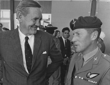 Major Harry Smith MC Officer talks with the Prime Minister of Australia, The Right Honourable J G Gorton in Townsville, Queensland 18/08/1966