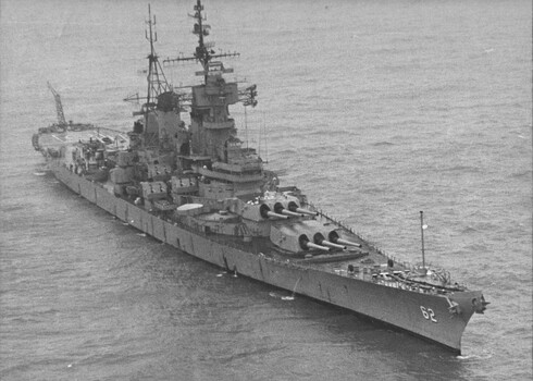 A photograph of battleship USS New Jersey refurbished at a cost of US$27 million to engage targets. 