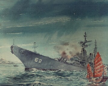 A photograph of an artists impression by Lt Com E Ramstead of the US Battleship USS New Jersey. 