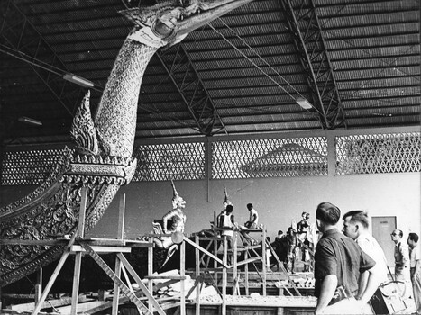 A photograph of Diggers from 1st Australian Task Force Base,  visit the King of Thailand's Royal Barge Factory whilst on  R&R in Bangkok. 