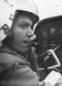 2Lt Tom 'Rockets' Guivarra, a fixed wing pilot with 161 (Indep) Recce Flight at the controls of his Cessna fixed wing aircraft. 
