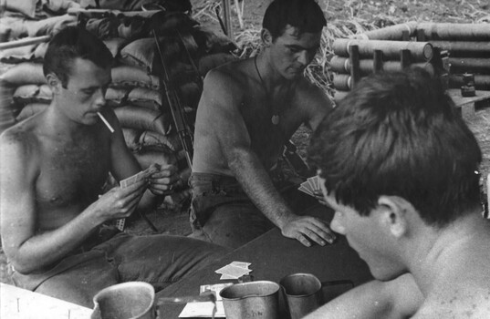 Gnr John Lyall with his opposite partners enjoy a game of euchre. 