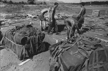 A photograph of Gunners of the 1st Field Regiment, RAA, at the 1ATF Base, Nui Dat, Phuoc Tuy Province. 